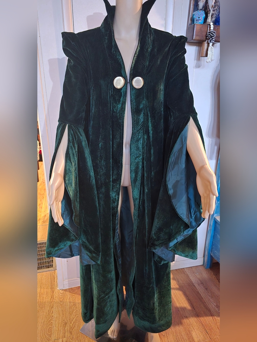 Emerald Green Velvet Cloak with Dramatic Sleeves